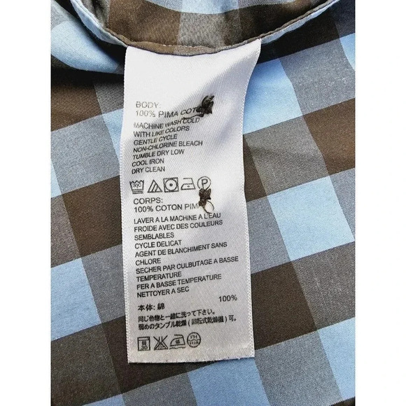 Tommy Bahama Size Large Mens Brown Blue Check Button Down Embroidered Logo Shirt - Picture 10 of 13